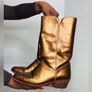 1980s/90s Nine West Gold Metallic Leather Boots (8.5)